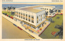 MIAMI BEACH, FL, ART DECO HOTEL METROPOLE LINEN ADV PC ~ c. 1940's picture