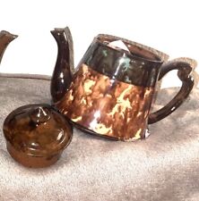 🫖   ANTIQUE VINTAGE BROWN GLAZE ART POTTERY Teapot Lid   c1890s  🆓📦 picture