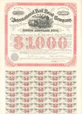 International Rail Road Co Texas $1,000 Uncanceled Bond signed by Galusha Grow - picture
