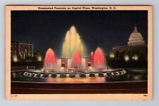 Washington DC, Illuminated Fountain, Capitol Plaza, Vintage c1955 Postcard picture