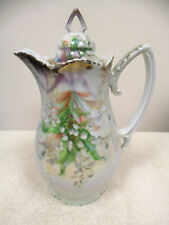 VINTAGE ANTIQUE SILESIEN GERMANY LILY OF THE VALLEY CHOCOLATE COFFEE TEAPOT   picture
