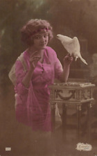 1911 ART DECO FRENCH HAPPY NEW YEAR ELEGANT LADY TINTED ORIG Photo POSTCARD RPPC picture