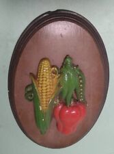 Vintage Plaster Chalkware Fruit Wall Plaque corn peas red pepper kitchen decor  picture