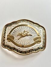 Crumrine Bucking Bronco Trophy Ribbon Buckle Horse Western Rodeo Heavy Etching picture
