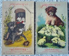 2 Boraxine J D Larkin Trade Cards - 1882 Puppy w. Chicks & Mouse picture