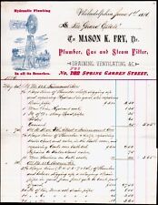 1886 Philadelphia - Mason K Fry - Plumber Gas Steam Filter - Letter Head Bill picture