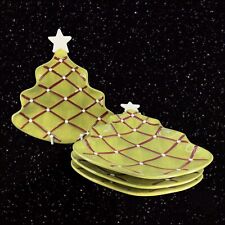 Pottery Barn Seasons Greetings Christmas Tree Serving Plates Dish Set 4 Ceramic picture