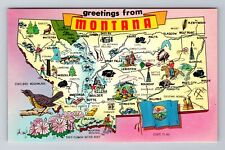 MT-Montana, General Greetings, State Road Map, Antique Vintage Souvenir Postcard picture