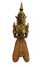 Vintage Thai Painted & Gilt Bronze Teppanom Kneeling Statue Figure 8