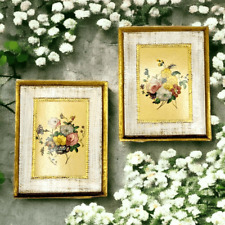Vintage Florentine Floral Miniature Gold Gilt Art Made In Italy Prints Set of 2 picture