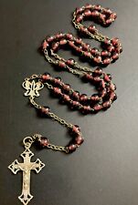 Vintage Catholic Purple  Glass Rosary Silver Tone Crucifix, France picture