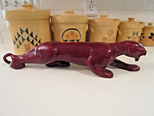 Mid Century Modern Red Burgandy Glazed Ceramic Stalking Panther picture