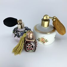 Lot 3 Assorted Glass and Porcelain Perfume Bottles Dragonfly Flowers As Is Read picture