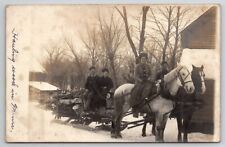 Echo MN RPPC Hauling Wood White Horse Drawn Sleigh Hustad Family Postcard AA3 picture