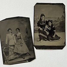 Antique Tintype Photograph Beautiful Affectionate Young Women Bathing Suit picture