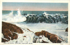 Portland,ME Surf And Rocks,Casco Bay Cumberland County Maine Postcard Vintage picture