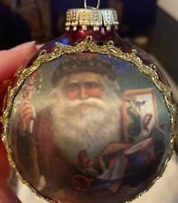 Holiday Time Glass Christmas Tree Ornament Santa W/Toys  2008 picture