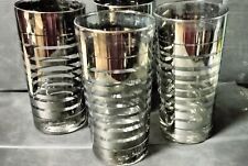 Vintage MCM 1950s Silver Striped Highball Glasses picture