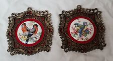 1940s E.A Riba Co Style 11 Wall Art Antique Cameo Plaques Birds Porcelain &Brass picture