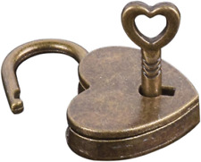 Lock Antique Brass Padlock with Key, Vintage Heart Shape Anti-Theft Mini Padlock picture