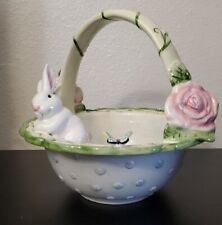 Ceramic Easter Basket Shiny Glaze Pink Purple Pastel Colors Flowers Design 9