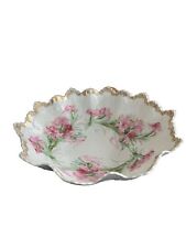Antique Moritz Zdekauer MZ Scalloped Porcelain Serving Bowl Pink Flowers picture