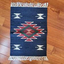 Vintage Navajo Wool Rug 20x13 Weaving Wall Hanging Native American  Decor Blue picture