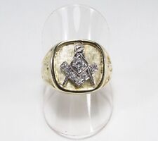 Vintage Botell Ring Co. USA 14K Gold Diamond Masons Freemasons Mens Ring Sz 10 picture