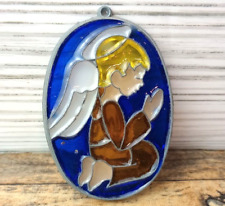 Vintage Stained Glass Angel Praying 2” Christmas Ornament Vtg. picture