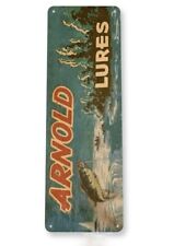 ARNOLD LURES 6x18 INCH TIN SIGN FINE FISHING TACKLE CATCH FISH LURE BASS CRAPPIE picture