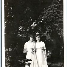 c1910s Two Young Ladies RPPC Ugly & Cute Girl Outdoors Real Photo Postcard A94 picture