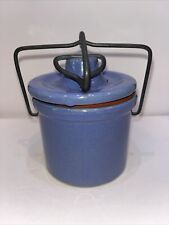 Stoneware Butter Crock Country Blue with Wire Bail Lid 3 X 3 Inch 4 In With Lid picture