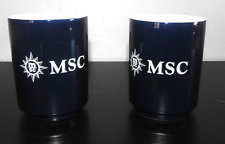 PAIR (2) MSC Cruise Line Signature Ceramic Logo Mugs Navy Blue White Logos picture