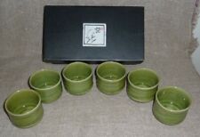 Set of 6 Sake Cups Ceramic Handmade Green Color New Cups Open Black Box picture