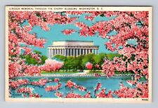 Washington DC-Lincoln Memorial Through Cherry Blossoms, Vintage c1937 Postcard picture