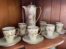 Antique RS Prussia Chocolate Mocha Set Cup Pot Hand Painted Floral picture