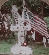 1894 GRAVE OF PRESIDENT McKINLEY FLOWERS FLAG KEYSTONE STEREOVIEW 30-31 picture