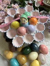 Vintage Ceramic Egg Tray And 12 Italian Alabaster Eggs Tray Is 12 “ Diameter picture