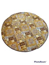 Vintage 60’s 70’s MOD RETRO Brown & Gold 66” Round Tablecloth MINT picture