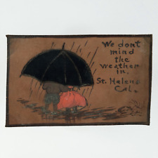Kids Under Umbrella Leather Postcard c1908 St Helena California Weather C3270 picture