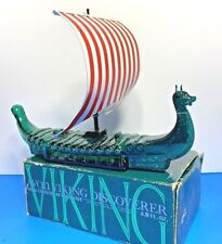 Vintage 1977 Avon Green Glass Viking Longboat After Shave Bottle w/ Box Norse picture