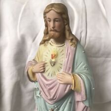 Antique french vieux paris porcelain sacred heart Jesus statue 9” France picture