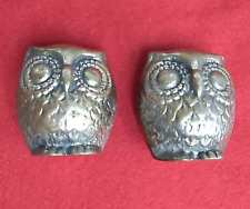 Pair of Vintage Solid Brass Owl Figurines Paperweights 2