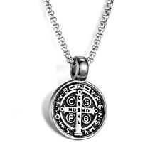 St Saint Benedict Medal Pendant Necklace Stainless Steel Cross Crucifix DEZILOO  picture