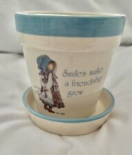 Vintage Holly Hobbie Blue Girl Porcelain Small Planter & Plate EUC Japan picture