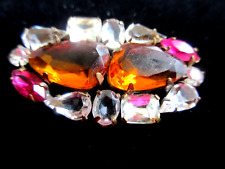 Czech Vintage Glass Rhinestone Button  Beautiful  Hot Pink & Crystal & Amber picture