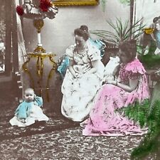 Antique 1899 Women Watch Over Newborn Baby Stereoview Photo Card P2689 picture