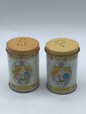 Vintage Yellow Tin Retro Salt and Pepper Shaker Set Farmhouse Boy & Girl Design picture