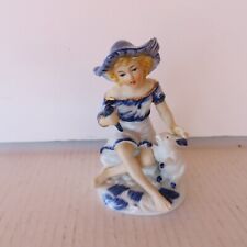 Antique German Porcelain Bisque Figurine Young Girl Fine White Blue Perfect 6