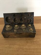 Old Weights Weight Set Of 7 Scale Brass, Vintage, Wooden Box picture